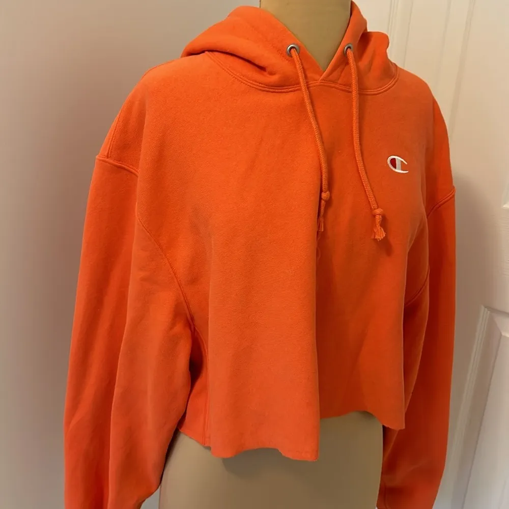 Champion Reverse Weave Orange Cropped Hoodie Sweatshirt - Image 4