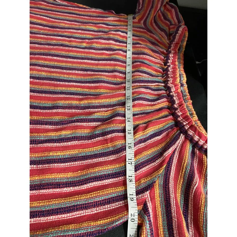 Ripcurl Off Shoulder Mini Dress Women XS Elbow Tie Sleeves Rainbow Stripe - Image 7