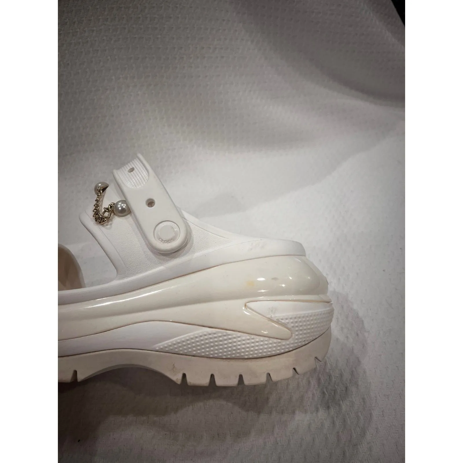 Crocs White Platform Chunky Tread Slides with Gem Charms Women’s Size 10 - Image 11