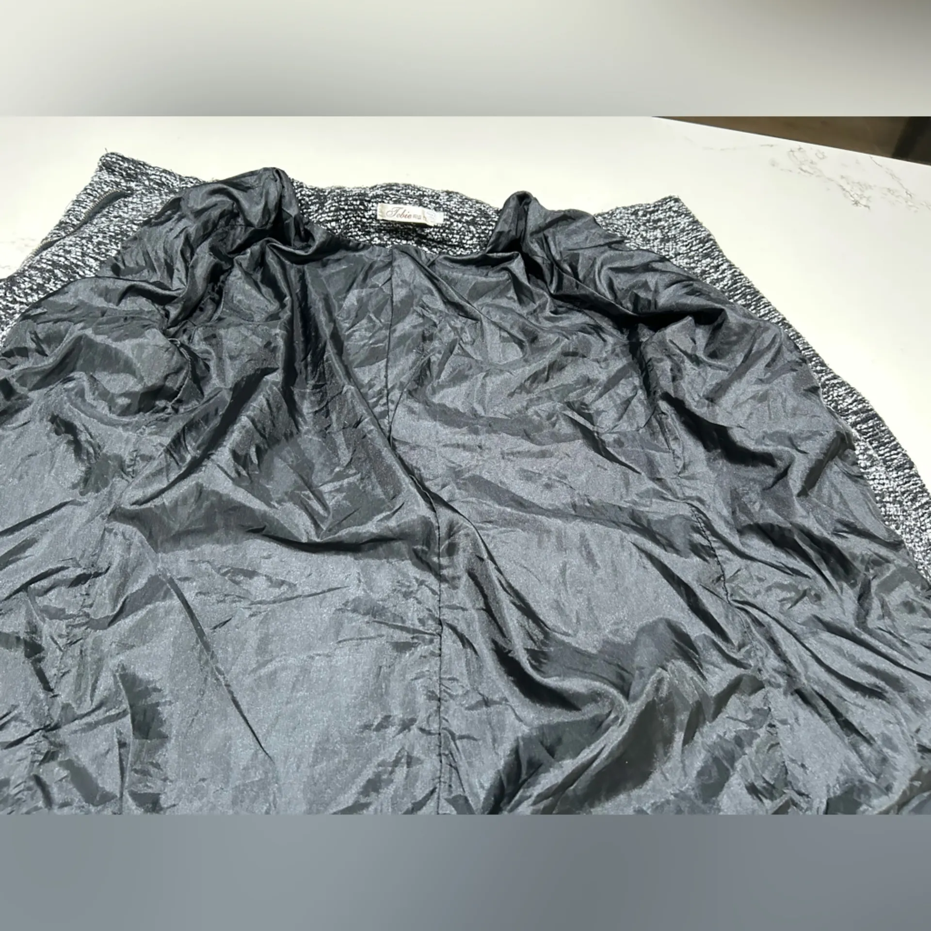 NEW Tweed Black & White Marled Knit Lined High Collar Winter Coat XS/S - Image 8