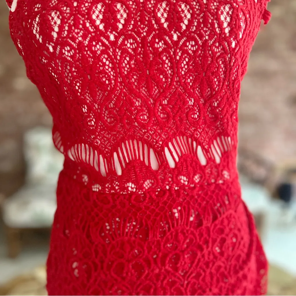 Tea & Cup Dress Bodycon Mini Lace Ruched Red M (jrs) Party Wedding Prom Holiday - Image 5