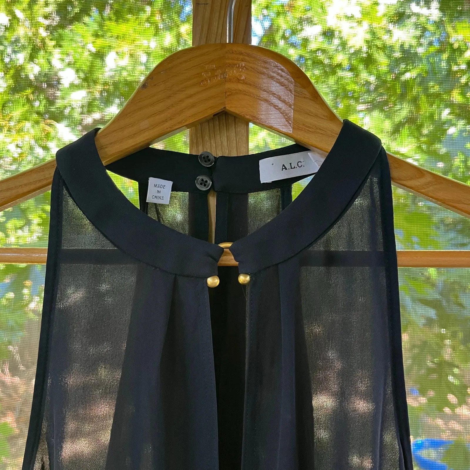 A.L.C Women's Black 100% Silk Moran Keyhole Blouse Size 2 - Image 5