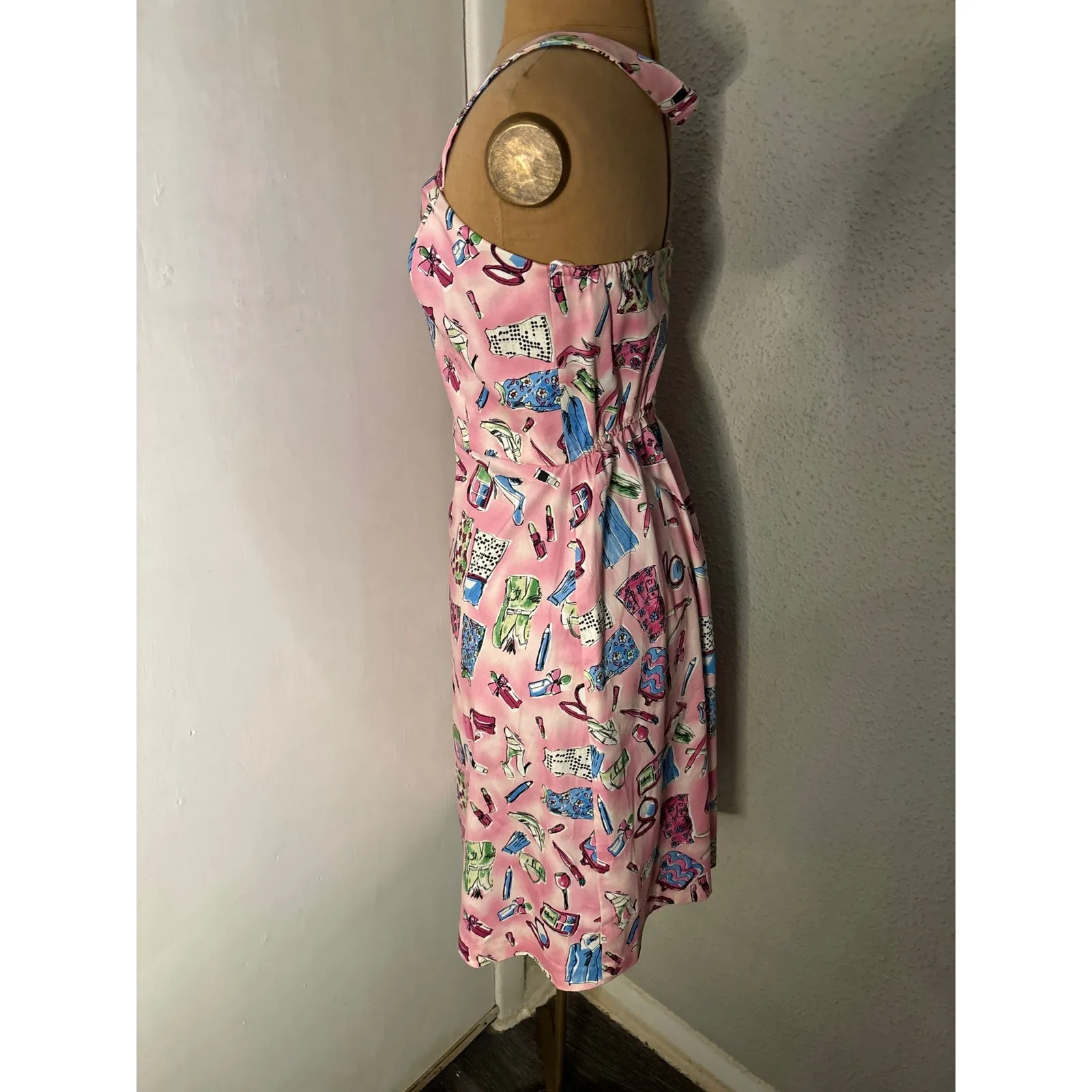 Danny & Nicole Pink Graphic Halter Print Dress 4P Petite Preppy Rockabilly Twee - Image 4