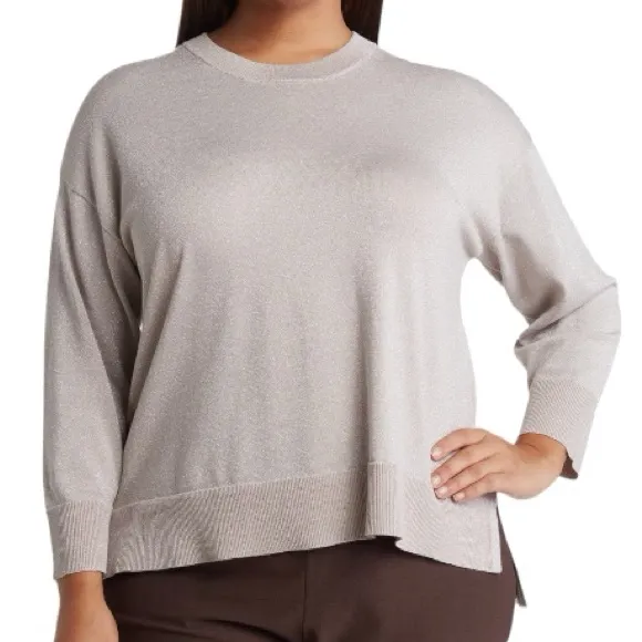 T Tahari Metallic Crew Neck High Low Sweater - Image 5