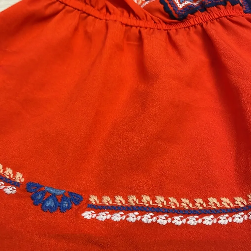 GB  Orange Sleeveless Elastic Waist Embroidered Detail Tank Top Small - Image 8