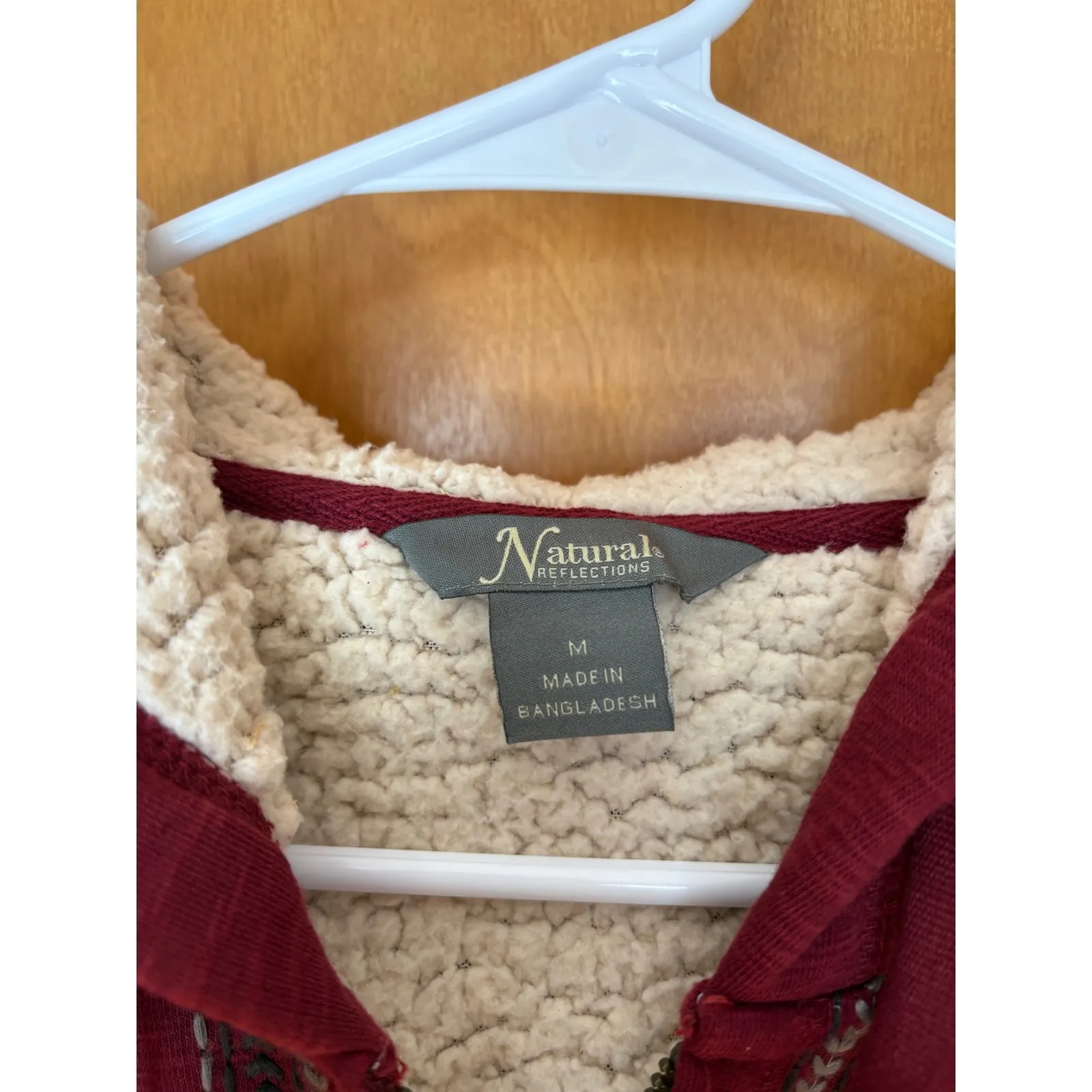 Natural Reflections Burgundy Sherpa Lined Zip Up Hoodie Jacket Size Medium - Image 4