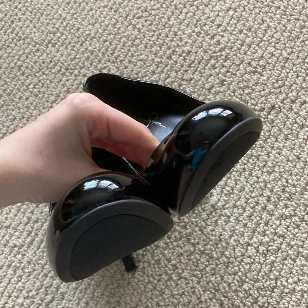 Jessica Simpson Platinum Black Stiletto High Heels Shiny Size 9 Like New - Image 11