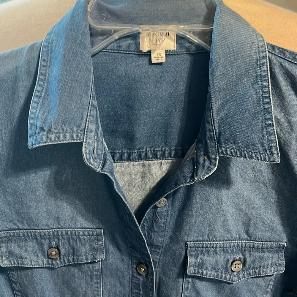 Denim Jean Shirt Button Down Womens Petite S Top - Image 5