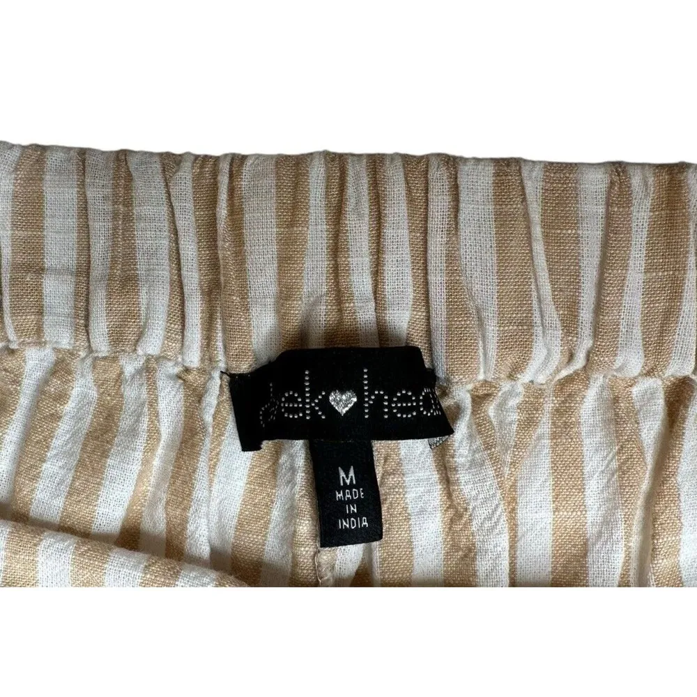 Derek Heart Juniors Size M Tan White Stripe Nautical Crop Pants Cotton Wide Leg - Image 4