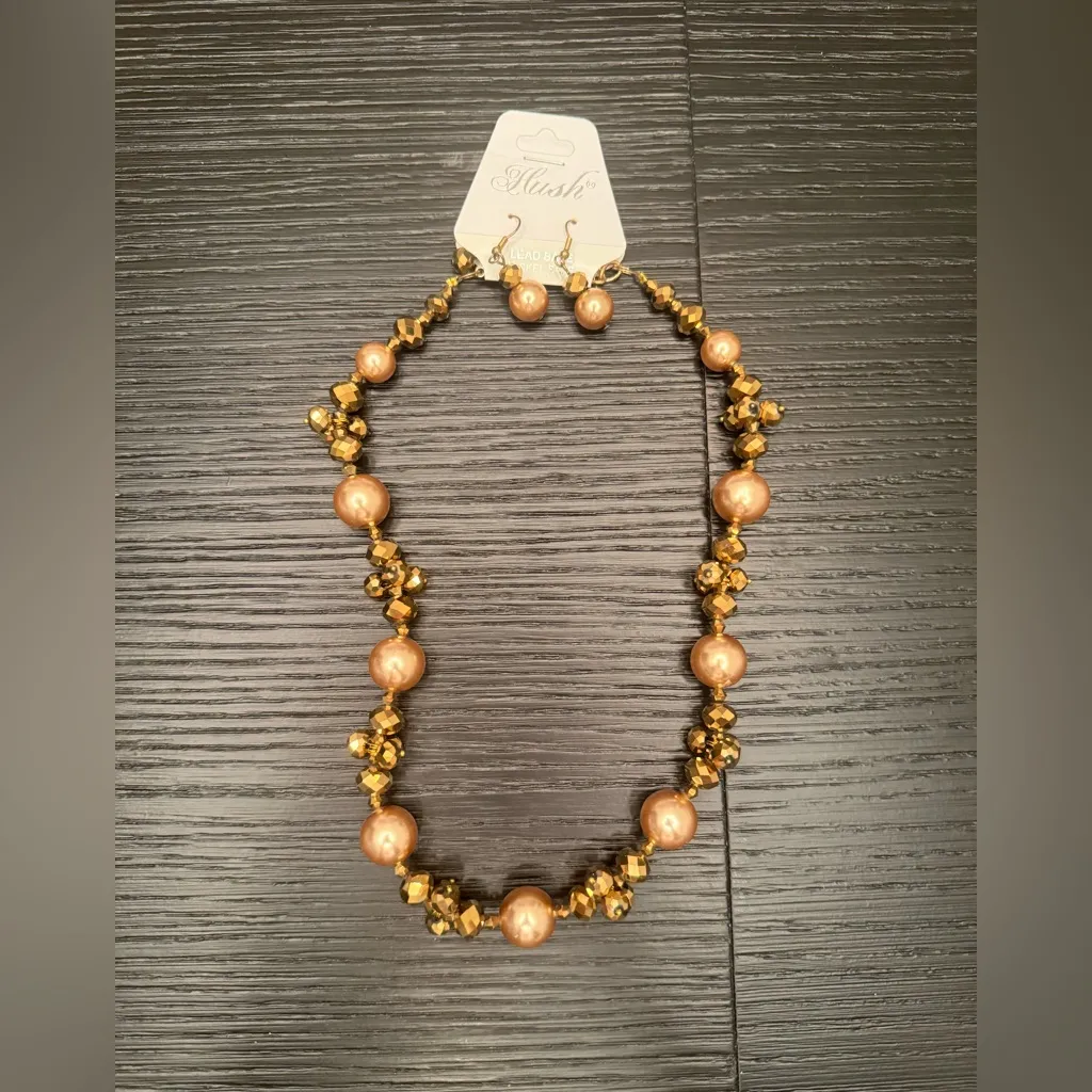 NWT Hush Beaded Necklace and Earrings Jewelry Gift Set Brown Gold Orange - Image 2