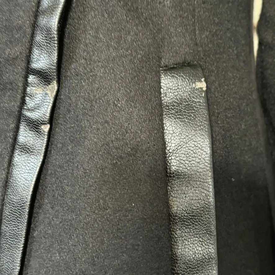 Via Spiga Wool Faux Fur Collar Jacket Sz 2P Black Military Moto Faux Leather - Image 5