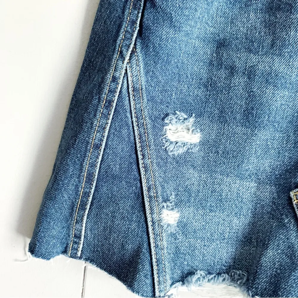 FREE PEOPLE Distressed Dark Denim Mini Skirt 27 - Image 5