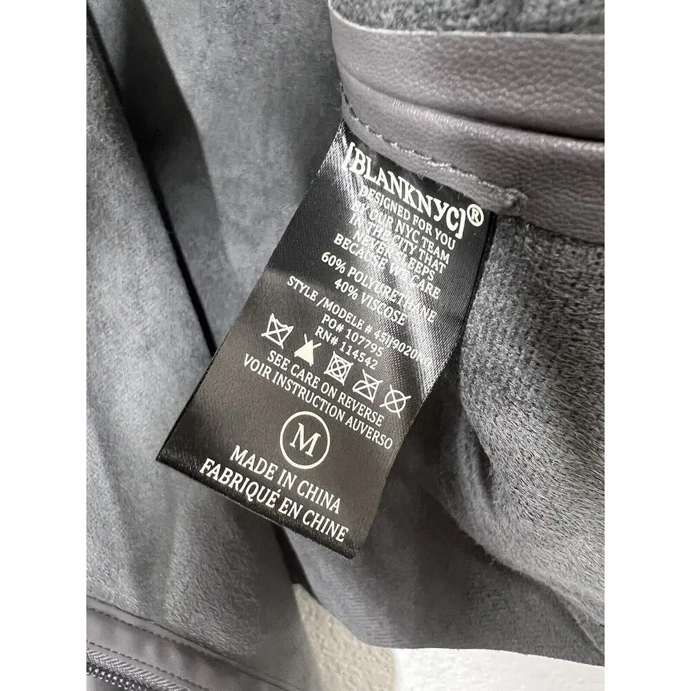 BLANK NYC  Vegan Leather Moto Jacket Medium M Gray Asymmetric Zip - Image 4