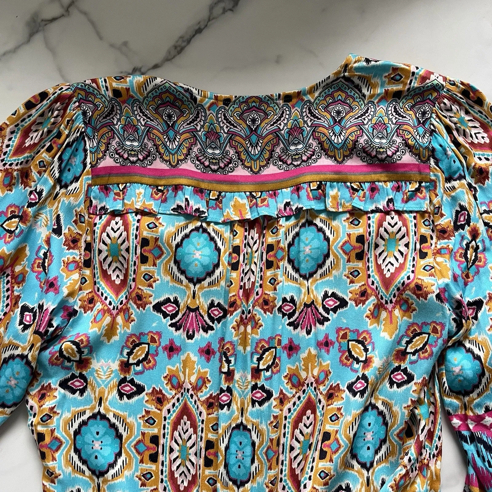 Hale Bob Oona mini Dress Turquoise blue Size M Boho chic Western Festival tunic - Image 7