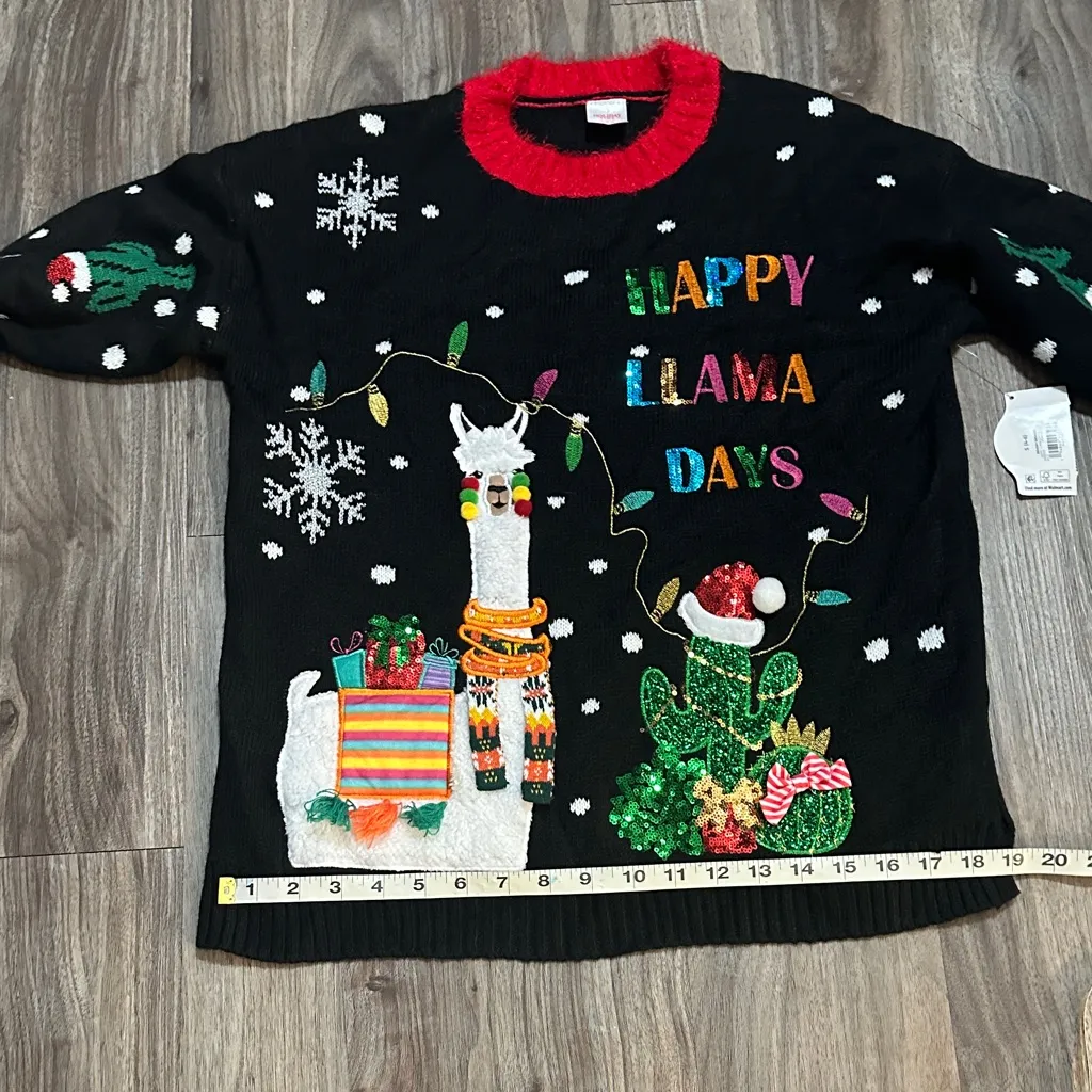Holiday Time Black Festive Llama Sweater - Image 14