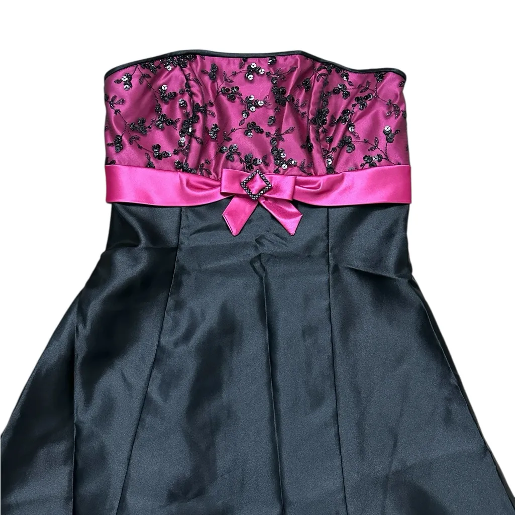 Vintage Jessica McClintock Gunne Sax Satin Black Hot Pink Dress Prom Party Sz 9 - Image 2