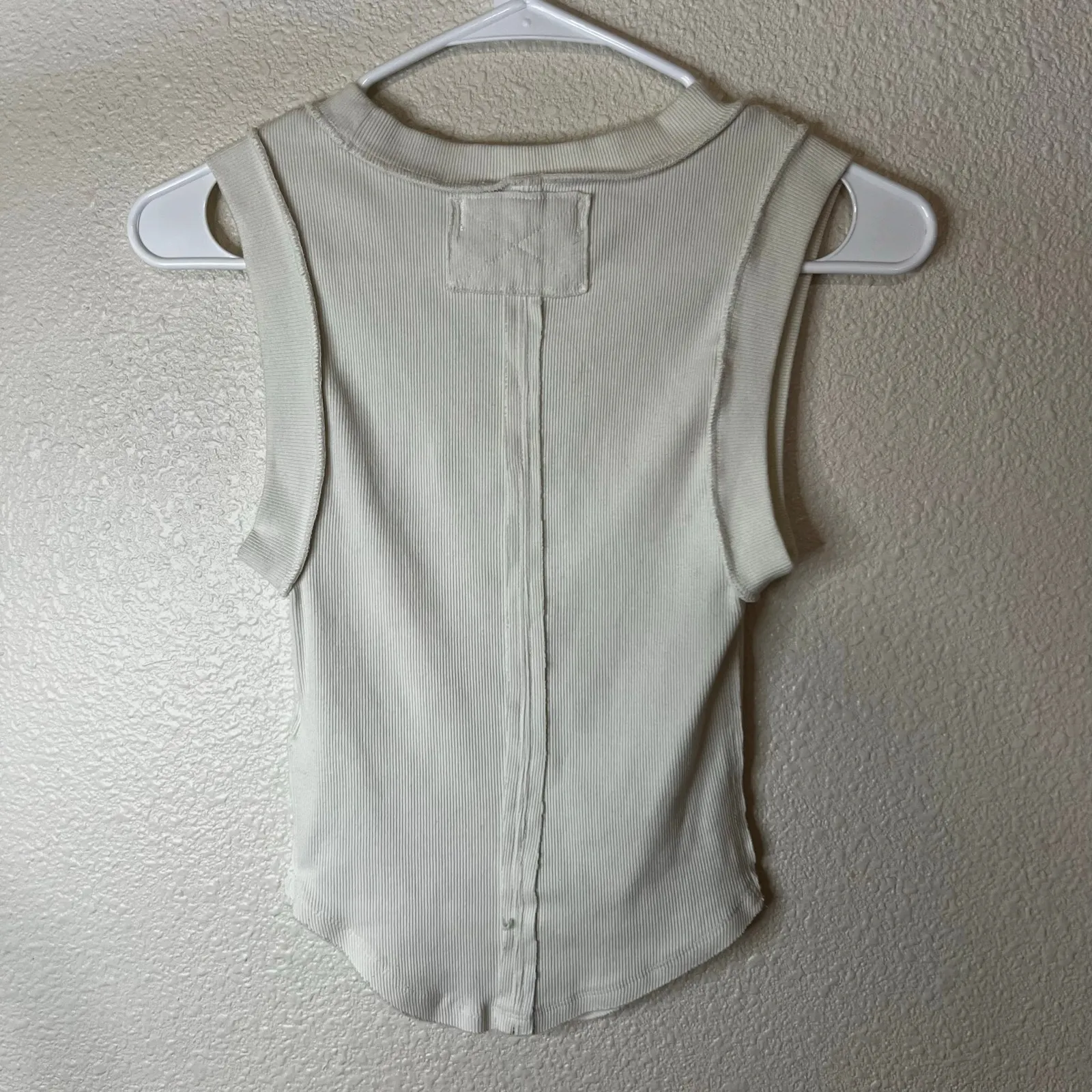 Free People We the Free Kate Rib Stretch Cotton Distressed Tank - optic white XS - Image 7
