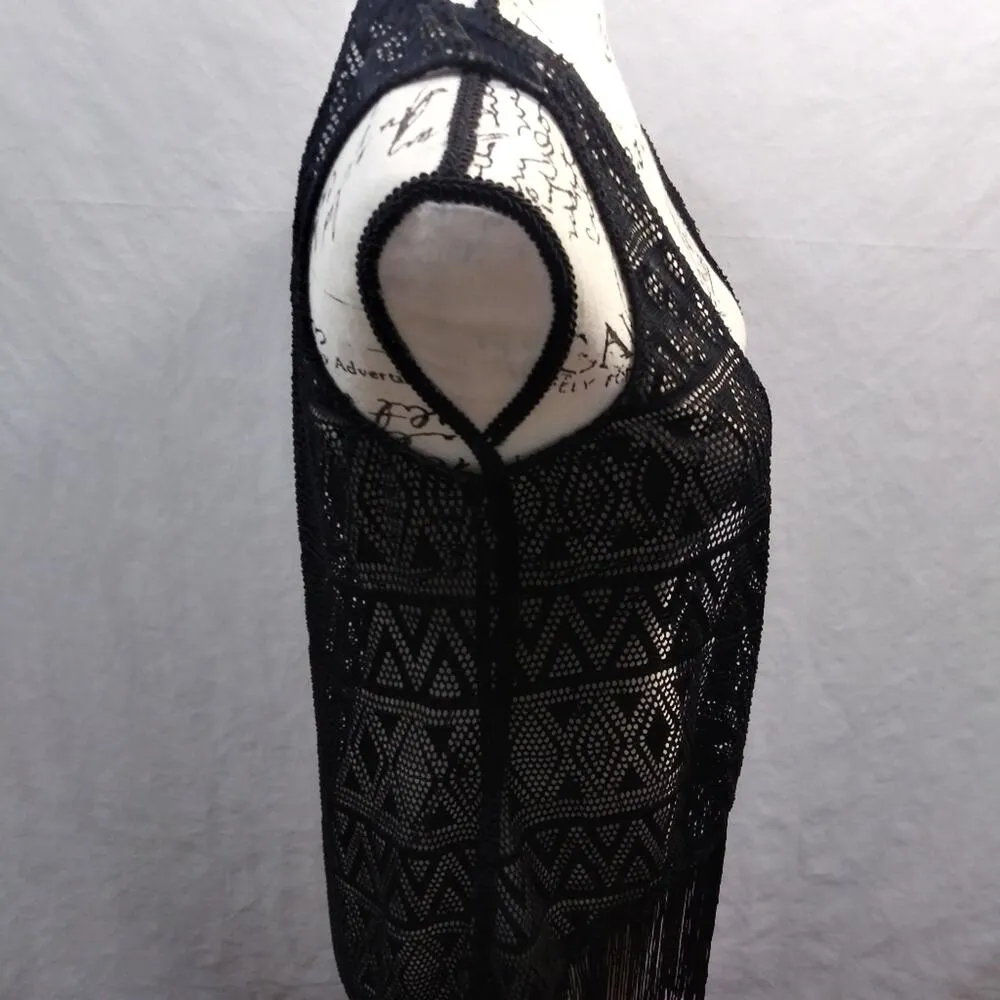 Xhilaration Black Crochet Fringe Cover Up Vest Festival Beach Size XS NWT - Image 4