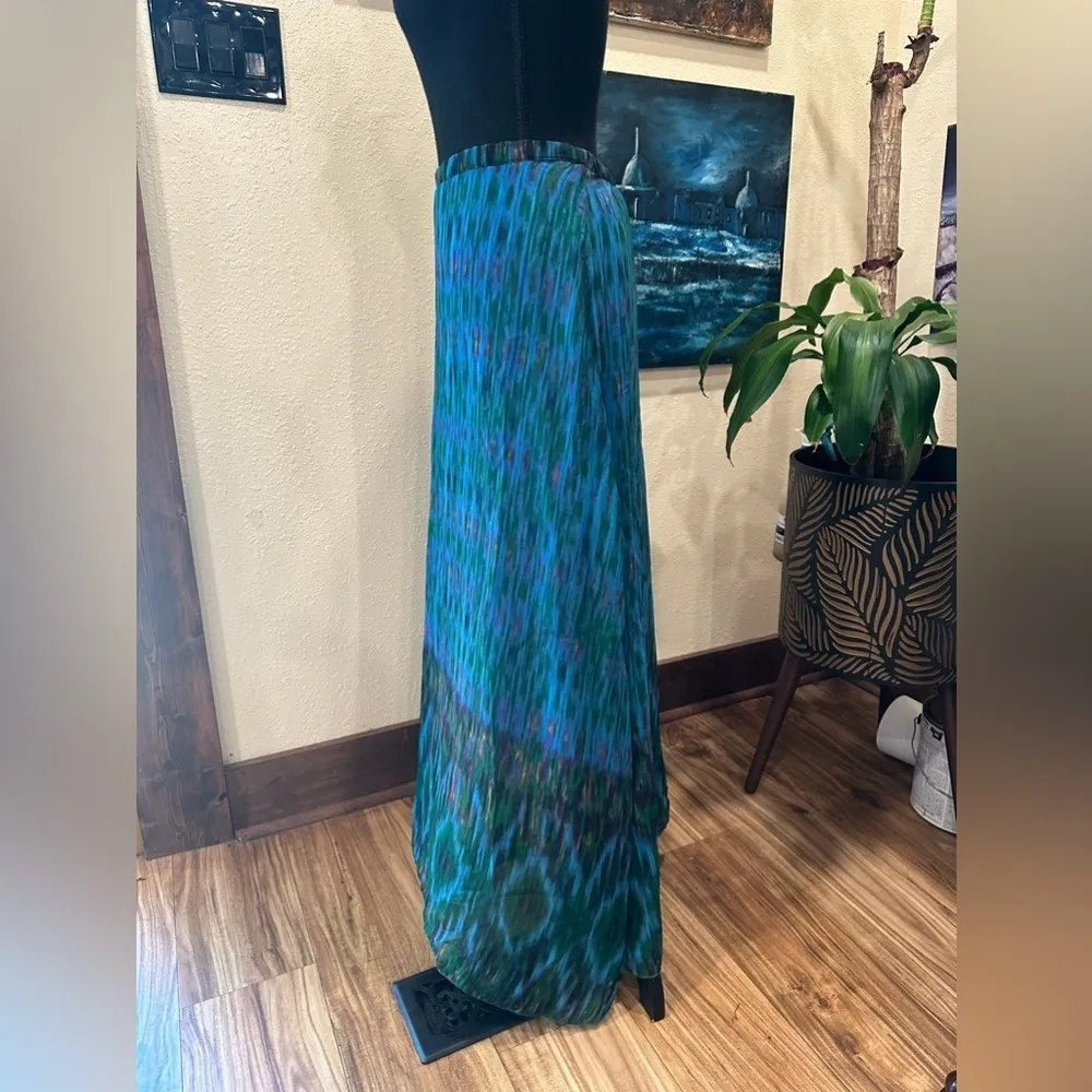 EUC ONE WORLD MAXI SKIRT CHIFFON GARZE OCEAN COLOR FULLY LINED ELASTIC WAIST - Image 5