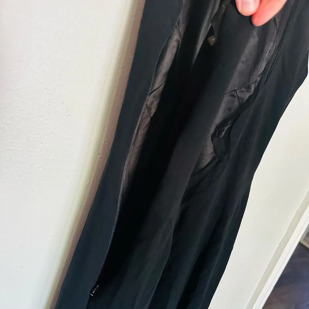 THEIA Women's Black Matte Mesh Cut Out Back Fitted Gown Maxi Dress Size 4 - Image 12