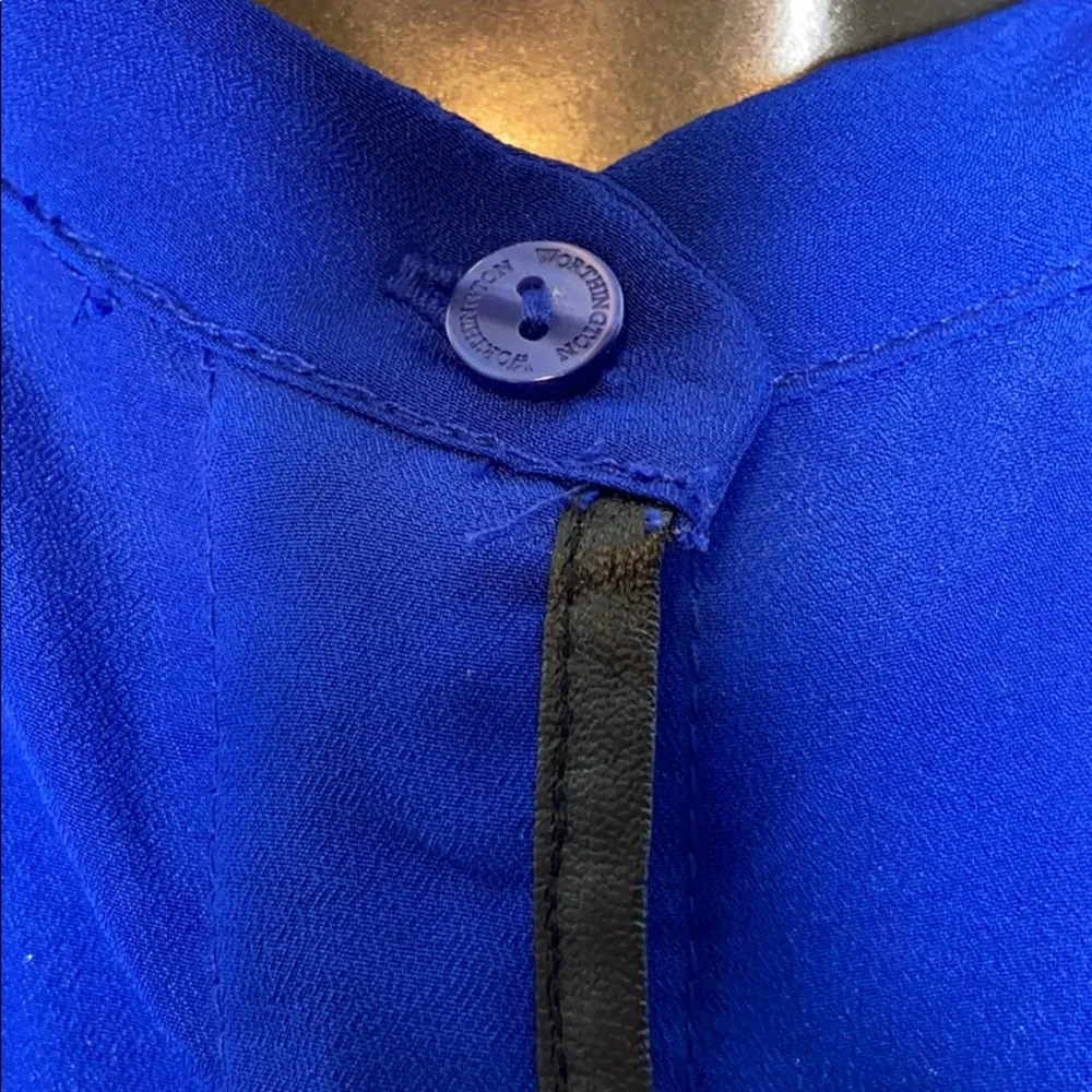 Worthington Women’s Blue & Faux Black Leather Long Sleeve Blouse Size XLP - Image 5