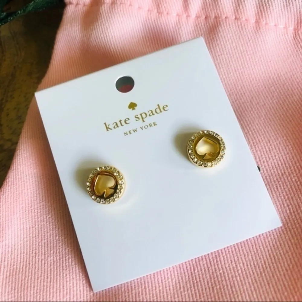Kate Spade Gold Spade Logo Stud Earrings • Pavé Crystal Round Studs • NWT - Image 6
