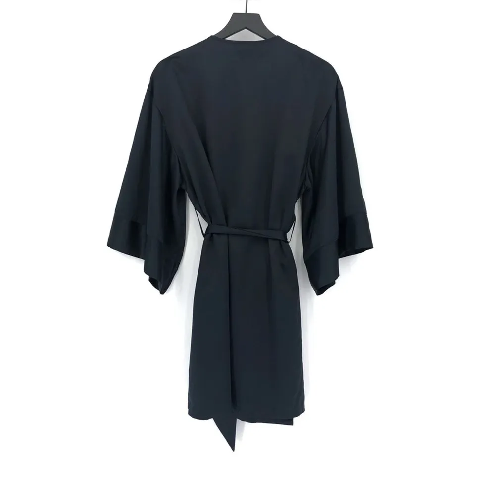 THIRDLOVE Satin Short Robe Black OS - Image 8