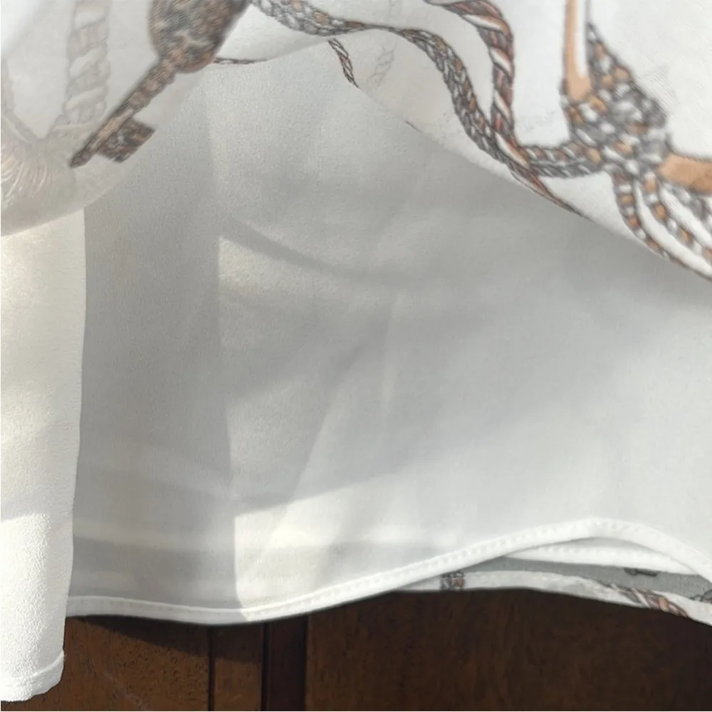 EUC White House Black Market Rope and Tassel Print Blouse - Image 4