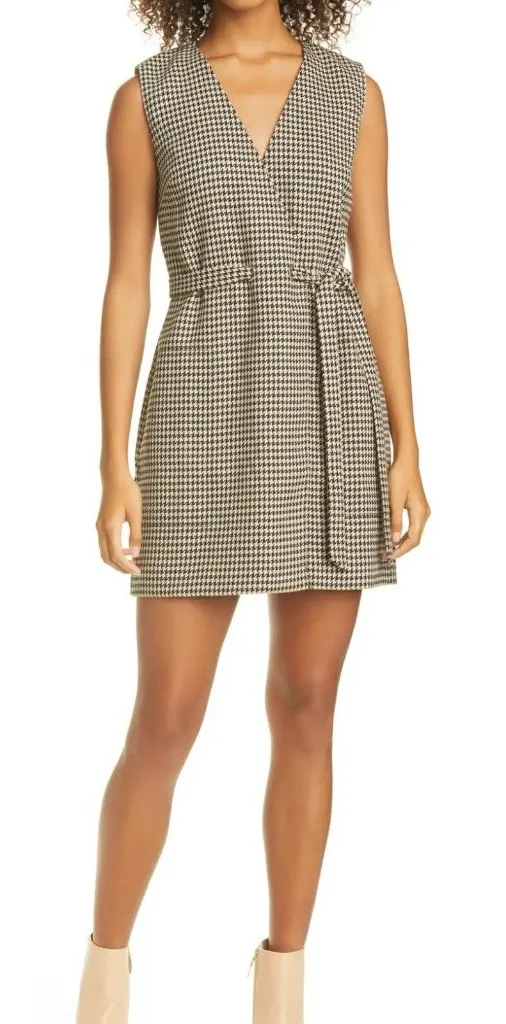 Club Monaco Herringbone Faux Wrap Dress Women 12 Brown Academia Western Preppy - Image 1