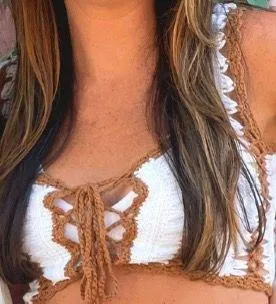 Crochet Boho Top White Size L - Image 3