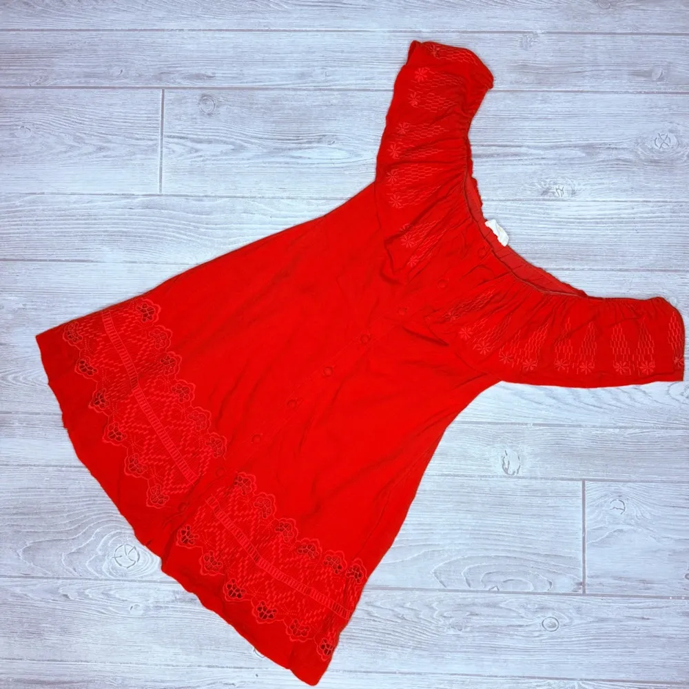 Sugar lips off the shoulder red eyelet cutout midi short sleeve summer dress sm - Image 3