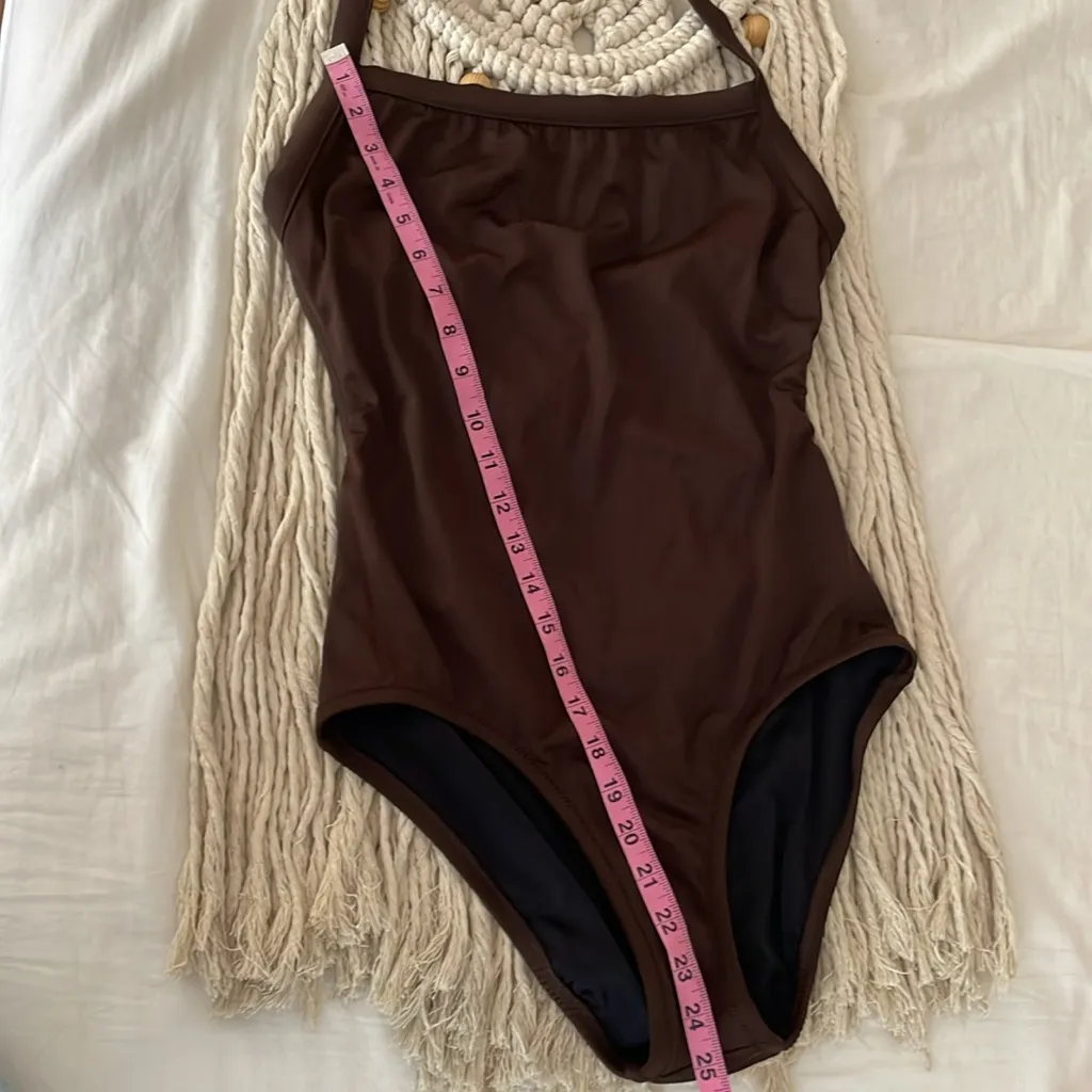 J. CREW Halter Tie Neck Crossover Scoop Back Swimsuit in Dark Brown Size 12 NWT - Image 7