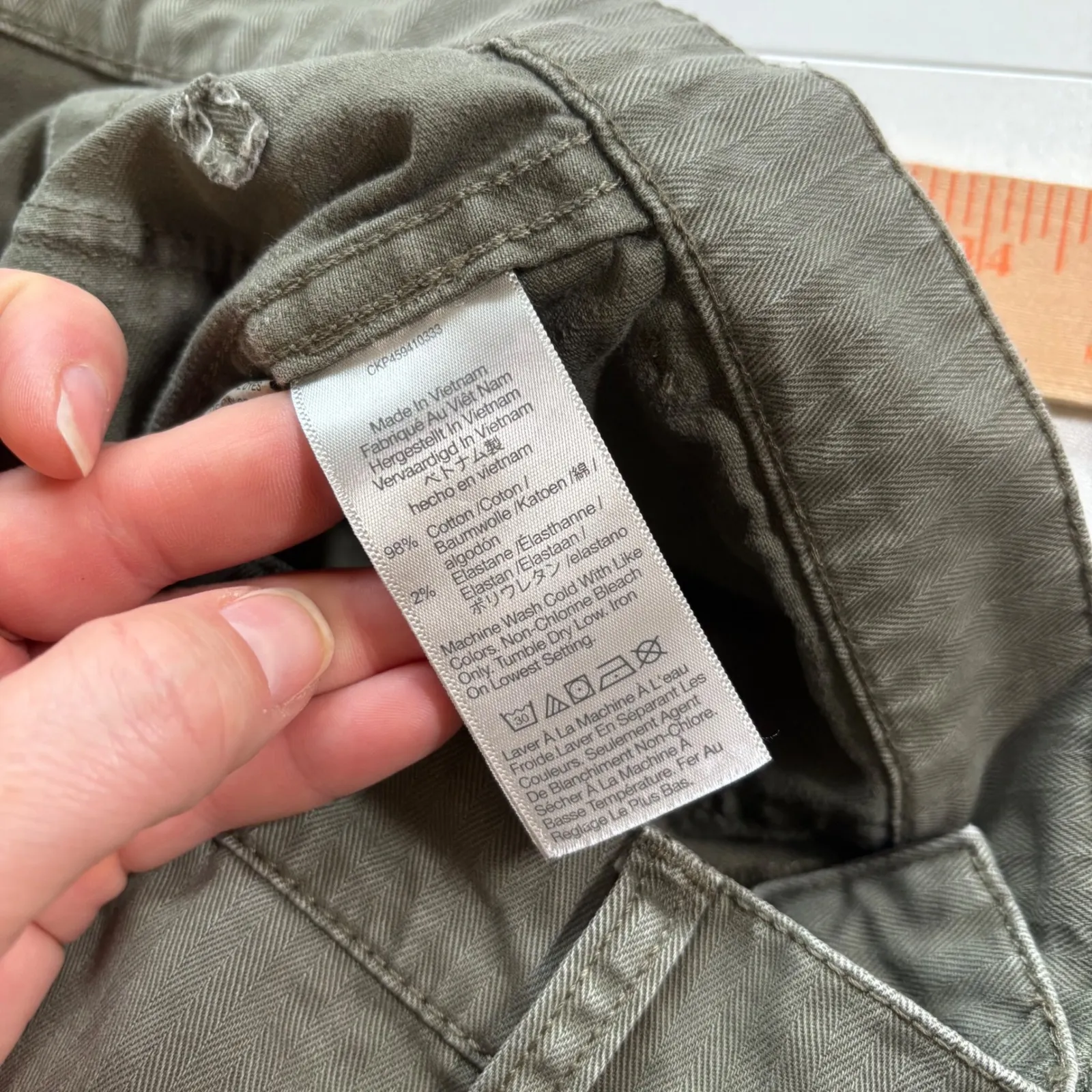 Madewell High Rise Utility Pants Green Herringbone Cotton Blend Women's Size 26‎ - Image 5