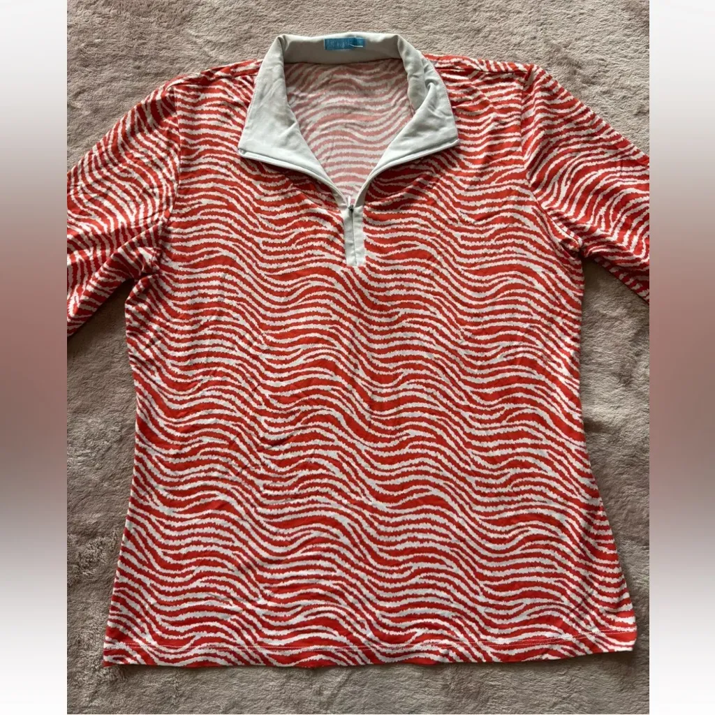 J McLaughlin Women’s‎ Orange White 1/4 Zip Pullover Size Medium - Image 2