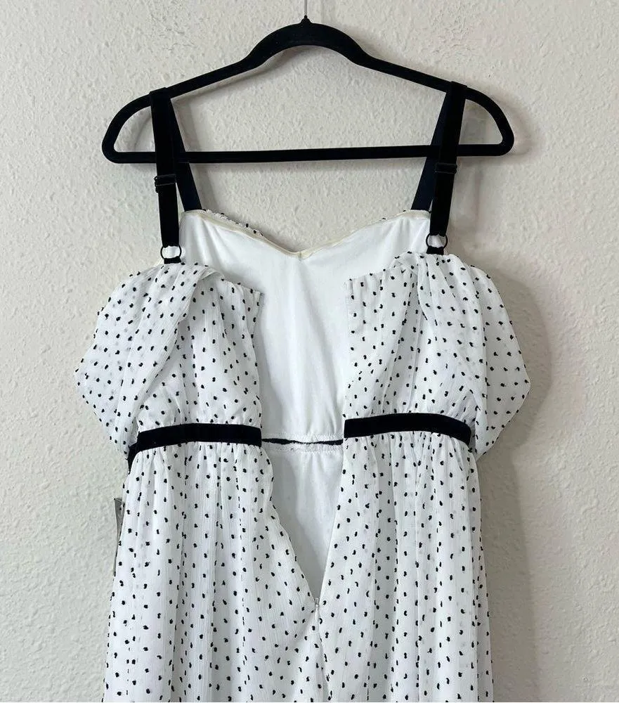 Lulus Polka Dot Cold Shoulder Midi Dress NEW Size Large White - Image 8