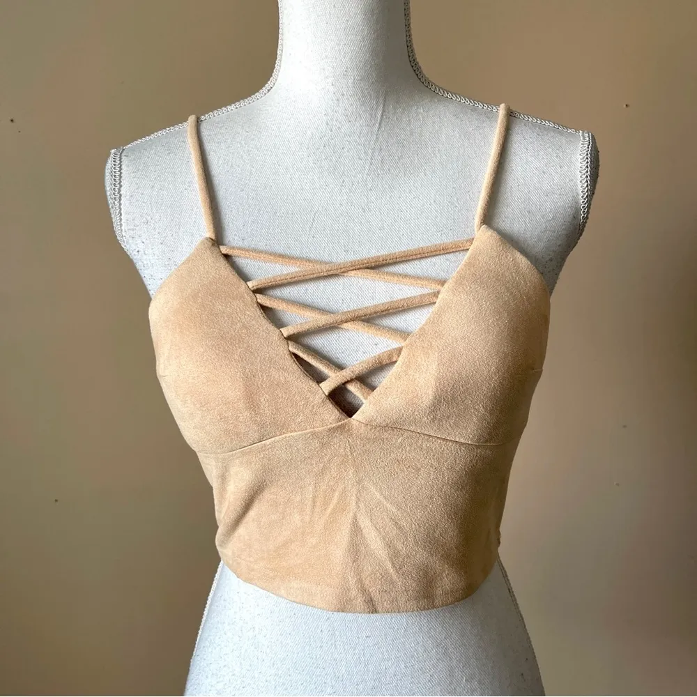 REVERSE | Beige Faux Suede Crop Top Sz M - Image 2