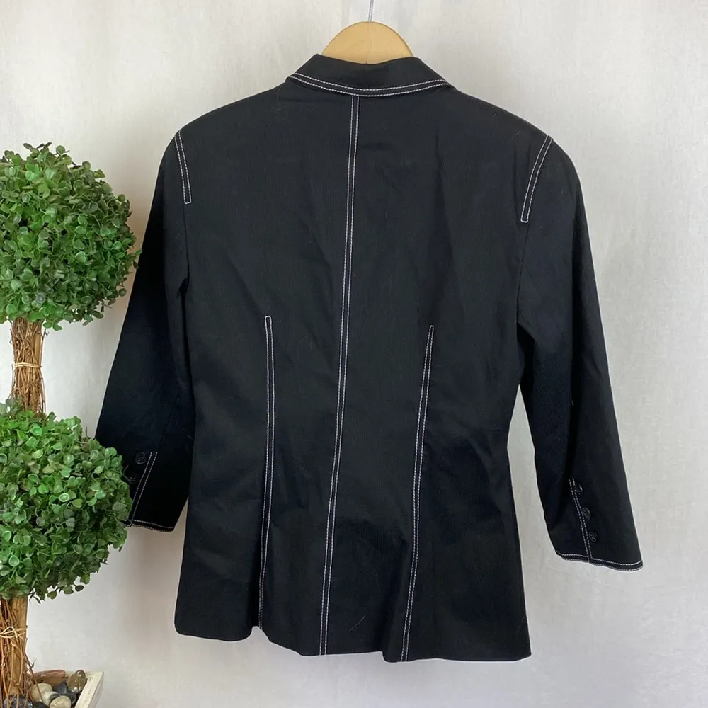 Neiman Marcus Black Ribbed Long Sleeve Button Up Blazer Jacket 6 - Image 2