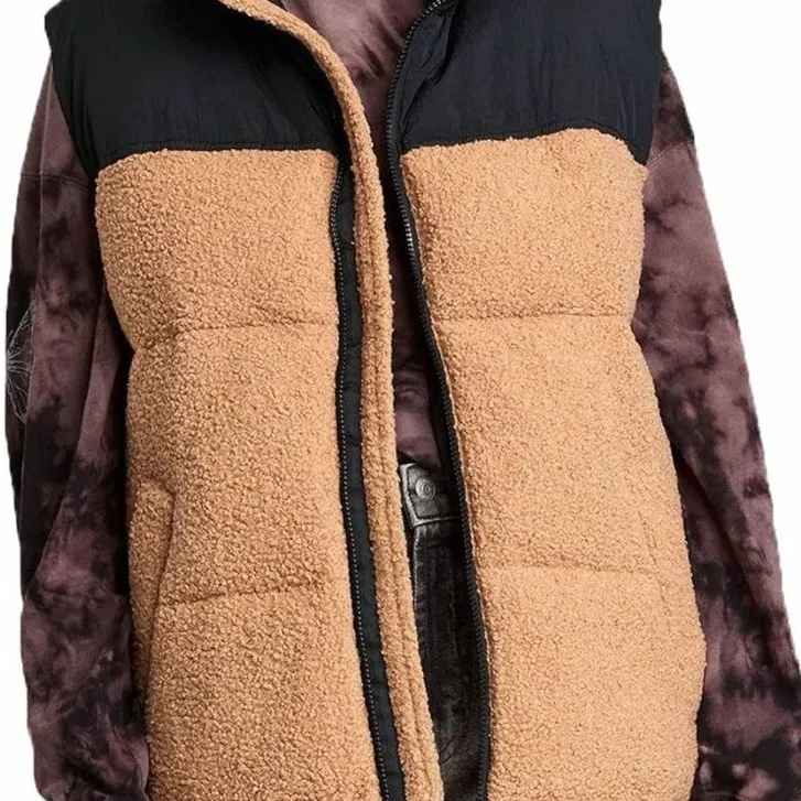 Wild Fable Womens Vest Brown Fleece Black Nylon Full Zip Pockets Size Large - Image 2