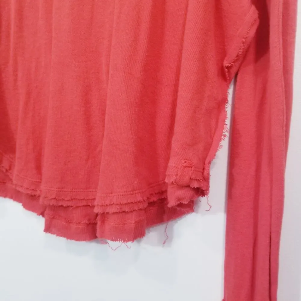 Free People Women size Small Orange Colby Raw Edge Knit Top - Image 10