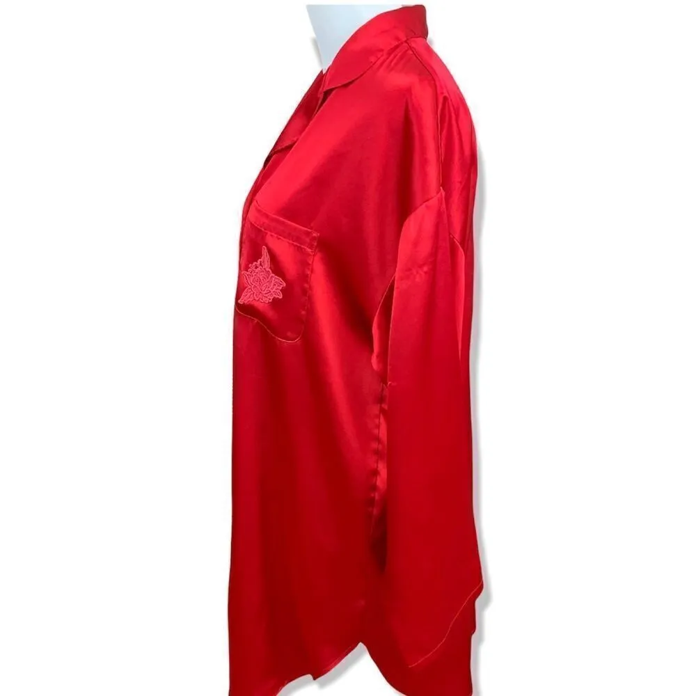 Vintage Victoria’s Secret heart label red satin button down sleep shirt - Image 2