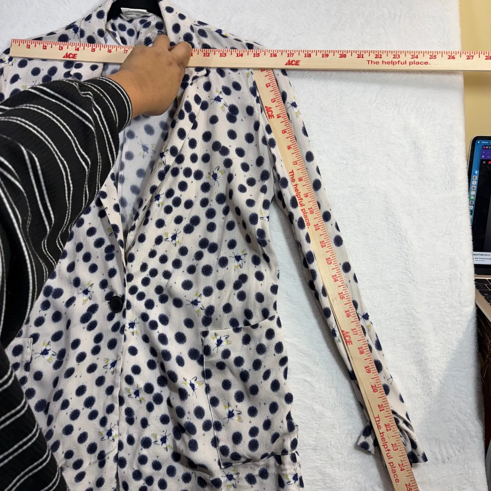 Anna Glover x H&M S Blazer Cream Navy Polka Dot Moth Artsy Cottage White - Image 8