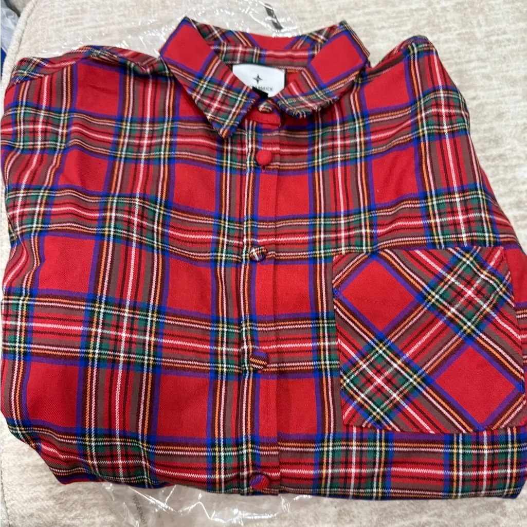 Tuckernuck Women’s Red Plaid Button Front Tunic Shirt XS Holiday Preppy - Image 9