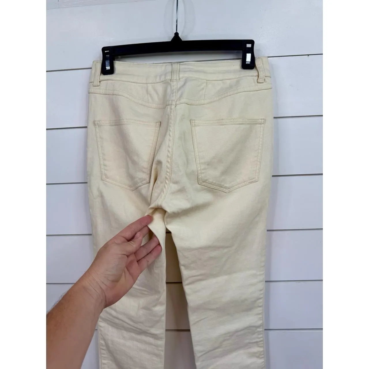 ALEXANDER MCQUEEN Womens IT 40 Cream Yellow Slim Straight Leg Skull Rivet Pants - Image 7