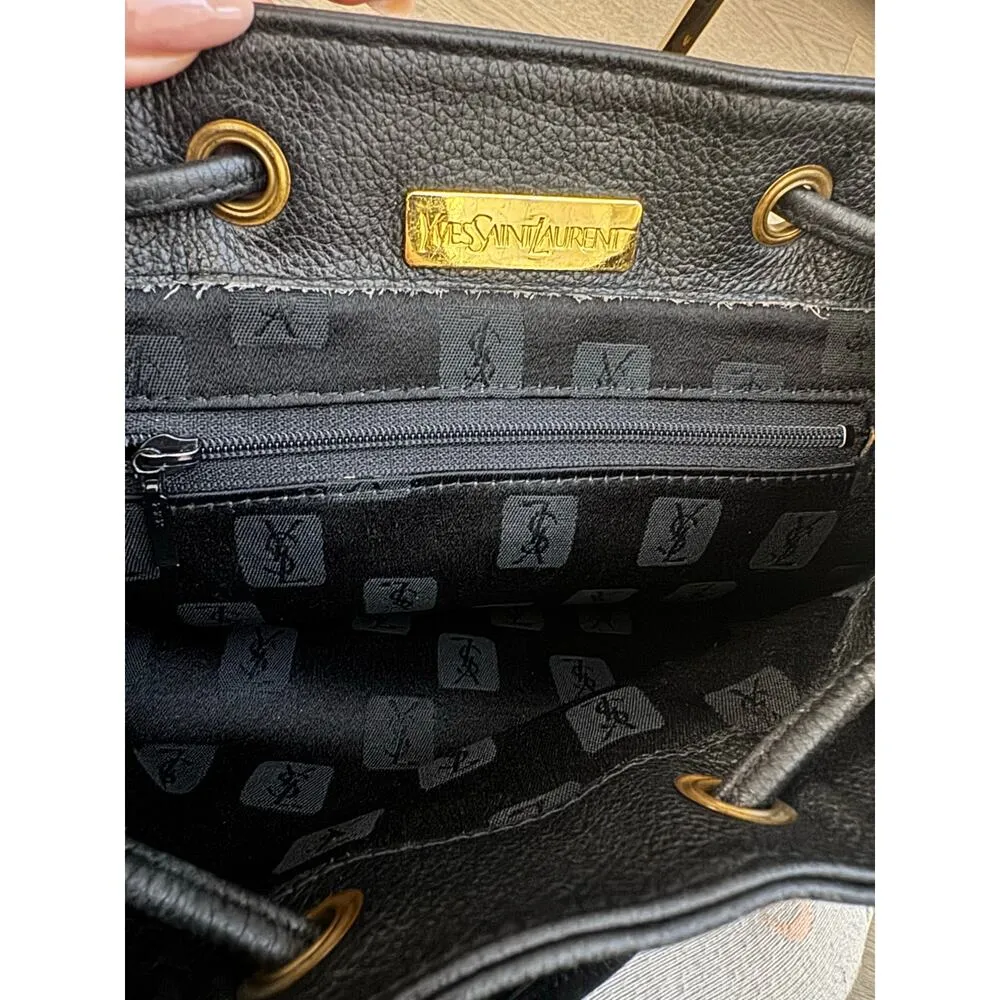 YSL Yves Saint Laurent Black Whipstitch Leather Flap Backpack Designer Luxury - Image 9