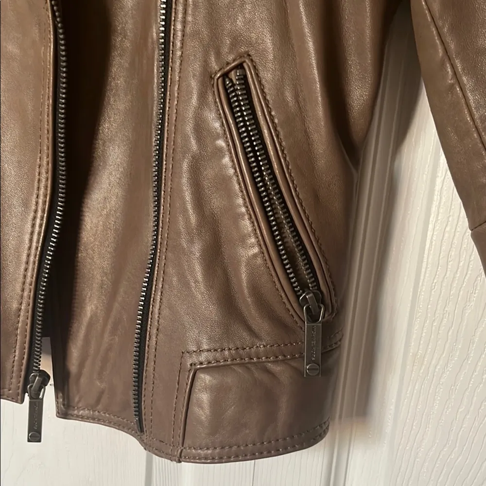 Michael Kors | Brown Leather Jacket Moto XS - Image 5