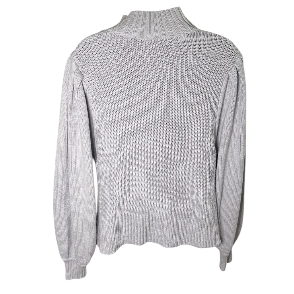 Prologue Puff Sleeve Mock Neck Sweater Ribbed Knit Dusty Lavender L - Image 2