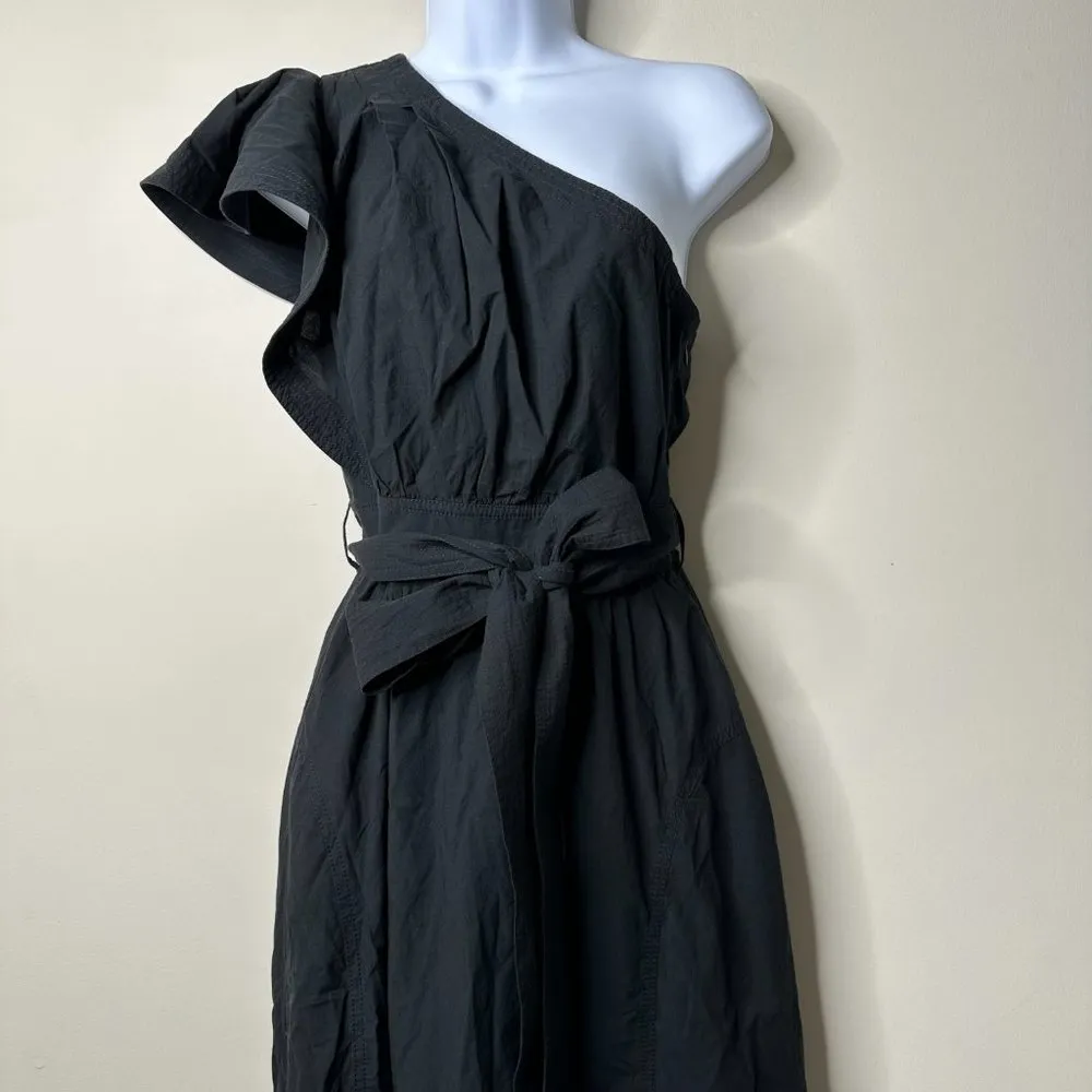 Madewell Brooke One Shoulder Ruffle Midi Dress Black Size 2 NEW - Image 3