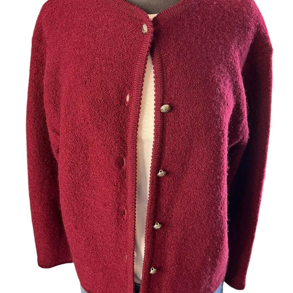 Vintage Sag Harbor L Burgundy Long Sleeve Cardigan Sweater 100% Wool Grandma Red Size L - Image 3