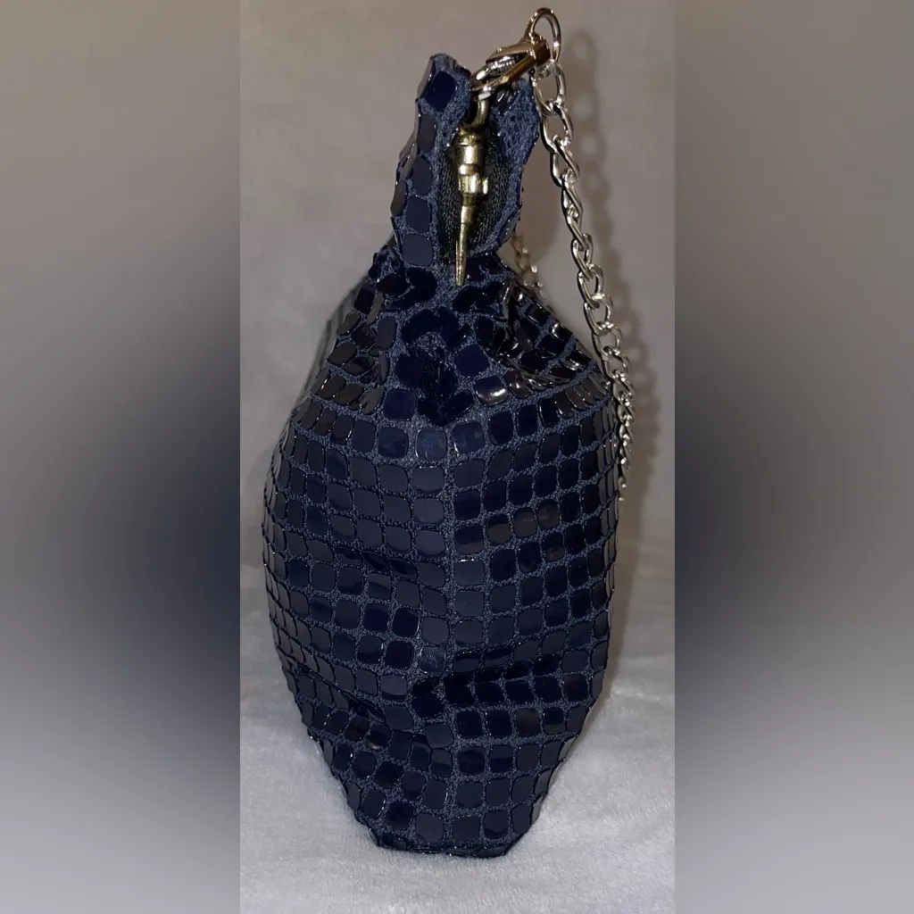 Lumured Vintage Mesh Navy Plastic Tile Clutch Optional Shoulder Chain Strap USA Blue - Image 4
