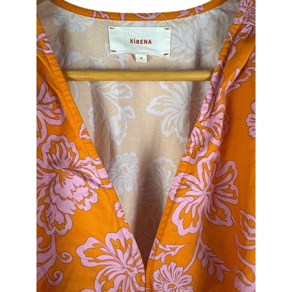 XIRENA Larkyn Orange Pink Print Puff Sleeve Tiered Maxi Dress Pocket Size Medium - Image 10